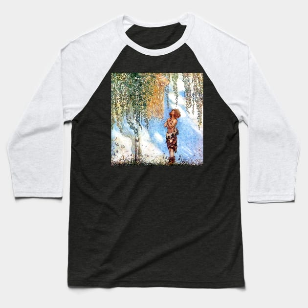 He Saw Her Hiding in a Tree - John Bauer Baseball T-Shirt by forgottenbeauty